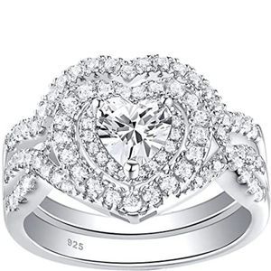 Newshe Wedding Rings for Women Engagement Ring Sets Sterling Silver Cz Pear Tear